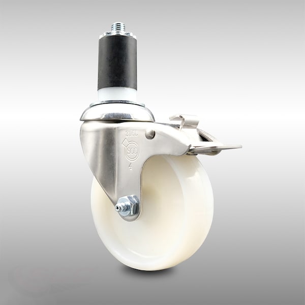 4 Inch 316SS Nylon Wheel Swivel 1-1/2 Inch Expanding Stem Caster Lock Brake SCC